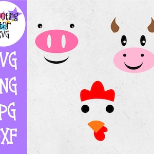 Farm Animal Faces SVG - Farming SVG - Cow - Pig - Chicken