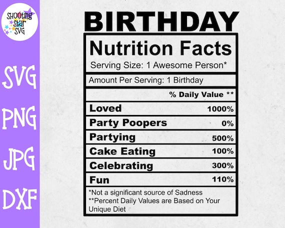 Birthday Nutrition Facts SVG Birthday SVG - Etsy