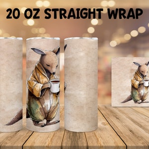 20 oz Sublimation Becher wrap - Aquarell Schlafendes Känguru mit Kaffee