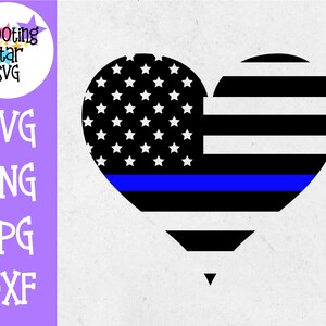 American Flag Heart - Police Officer Wife - Thin Blue Line - Police Officer SVG