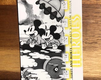 Imán para nevera con tarjeta coleccionable reciclada de Mickey y Ferdy & Morty Steamboat