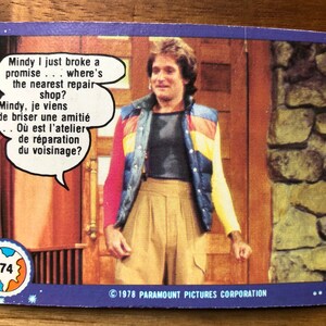 Aimant de réfrigérateur cartes à collectionner vintage recyclées Mork & Mindy