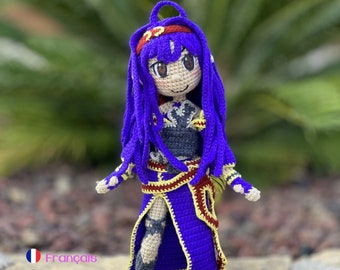 Crochet Pattern FR-US - Amigurumi Manga Doll Sword Girl with purple hair