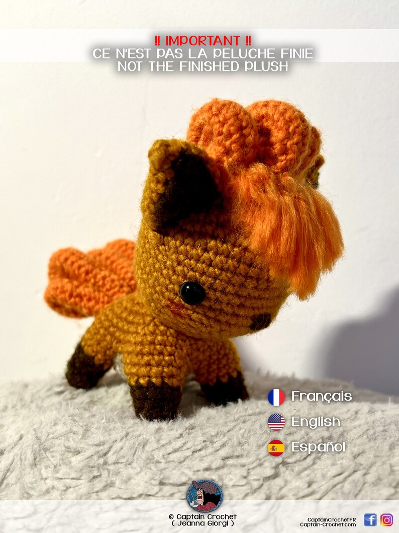 Crochet Pattern FR-US-SP Amigurumi Pokmon Fox Chibi Vupix image 1