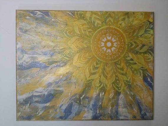 Sun Sunburst Original Hand Painted Acrylic Mixed Media Etsy