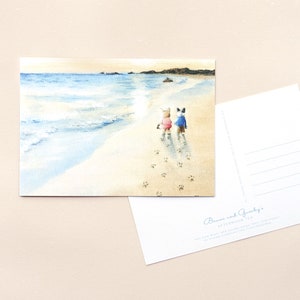 Illustrierte Französische Bulldogge Postkarte - Sonnenuntergang am Strand x1 Stück