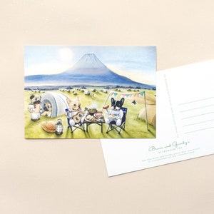 Postal Ilustrada Bulldog Francés - Campamento de Otoño en el Monte Fuji x1ud
