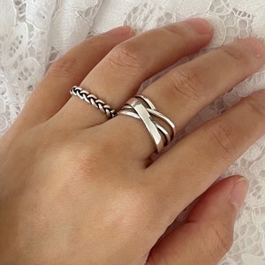 Vintage Inspired Layered Sterling Silver Ring - Handcrafted Statement Jewelry