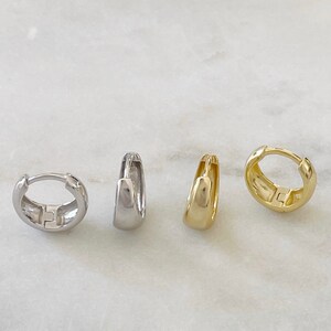 Sterling Silver Huggie Hoop Earrings: Thick Minimalist Hoops
