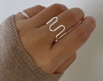 Minimalistic Wave Line Silver Ring - Sterling Silver Curve Ring - Adjustable Simple Ring For Her