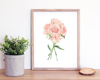 Bouquet à l'aquarelle rose de pivoine imprimable