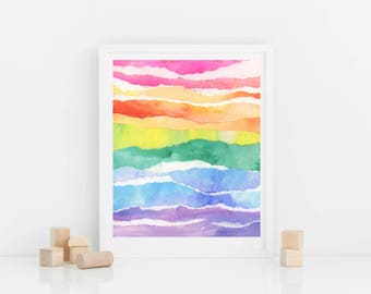 Rainbow Abstract Watercolor Print, Digital Download from Original Painting
