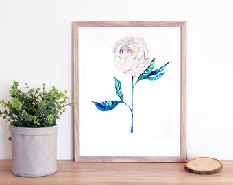 Single Pink Peony Watercolor Print, Digital Download from Original Painting