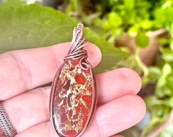 Natural Jasper, Jasper Pendant Copper Wire Wrapped Pendant Jasper Gemstone Pendant Copper Handmade Pendant Jewelry For Gift