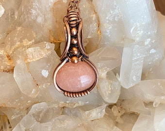 Wire wrapped, copper wire wrapped, pink jade pendant, handmade jewelry, jewelry for her, jade jewelry, wire wrapping