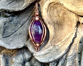 Natural Amethyst, Pendant Copper Wire Wrapped Pendant Amethyst Gemstone Pendant Copper Handmade Pendant Jewelry For Gift