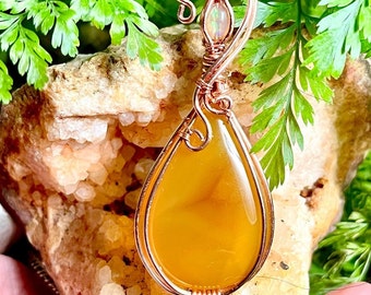 Natural Agate, Yellow Agate Pendant Ethiopian Opal Copper Wire Wrapped Pendant Agate Gemstone Pendant Copper Handmade Jewelry For Gift