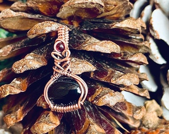 Copper wire wrapped, wire wrapped, copper wrapped, black agate, agate pendant, witch necklace, witch jewelry