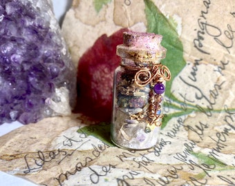 Charm bottle, intention bottle, witch necklace, goth, magic bottle, witch bottle, magic herbs, spells