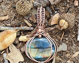 Wire wrapped, copper wire wrapped, handmade jewelry, wrapped gemstones, witch necklace, wire artist