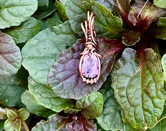 Copper wire wrapped, wire wrapped, wire wrapping, amethyst pendant, petite pendant, purple gemstone, witchy pendant