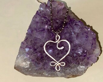 Wire wrapped, sterling silver, sterling silver heart, handmade, hand hammered jewelry, valentines necklace, silver necklace