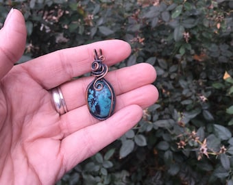 Copper wire wrapped Turquoise pendant, wire wrapped Turquoise, turquoise necklace, turquoise pendant, turquoise stone