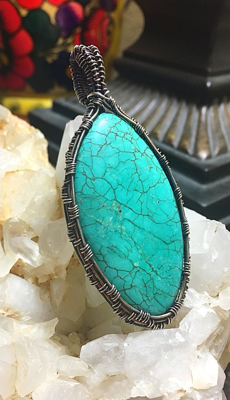 Wire Wrapped Pendants, Silver Wire Wrapped, Oxidized Silver, Turquoise