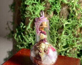 Charm bottle, intention bottle, witch necklace, goth, magic bottle, witch bottle, magic herbs, spells