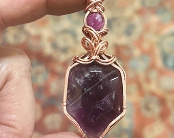 Natural Amethyst Natural Lepidolite Pendant Lepidolite Copper Wire Wrapped Pendant Amethyst Gemstone Pendant Copper Handmade Jewelry For Gif