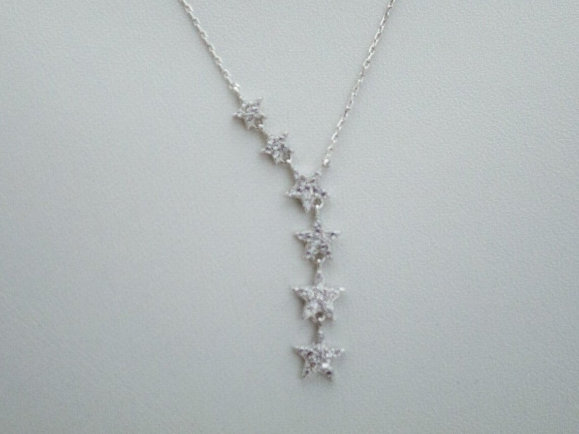 Brass 16in necklace & bracelet set w/ stars w/ cubic zirconia main image 0