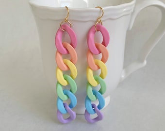 Pastel rainbow chain earrings