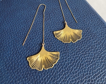 Ginkgo leaf earrings - gold thread