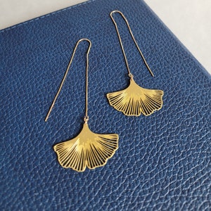 Ginkgo leaf earrings - gold thread