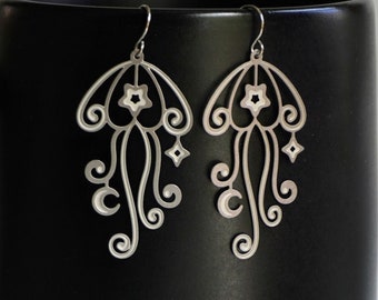 Star/Moon Jellyfish Earrings - silver stainless steel