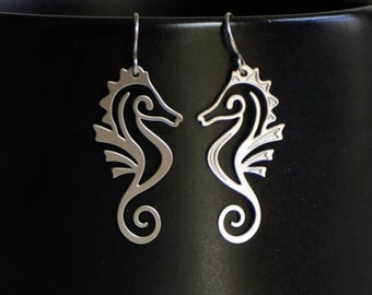 Star/Moon Sea Horse Earrings - silver stainless steel