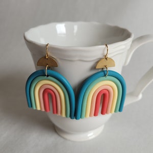 Blue rainbow statement earrings