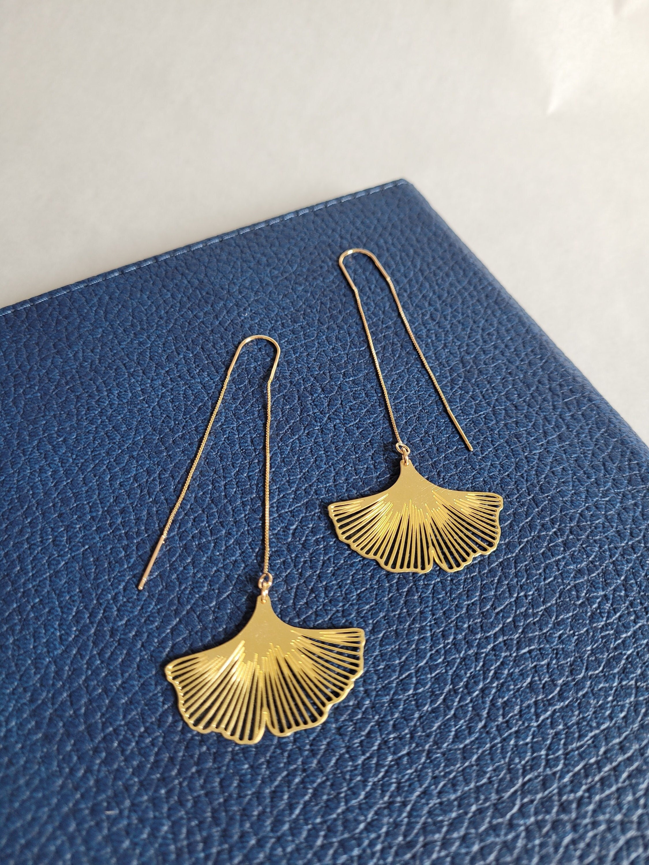 Gold ginkgo leaf earrings sale