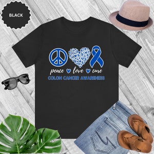Peace, Love, Cure: Colon Cancer Awareness Unisex Jersey Short Sleeve Tee