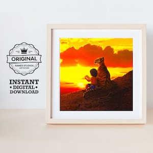 Lord Ayyappa during Sunset - Printable Hindu Deities Print, Digital Download.