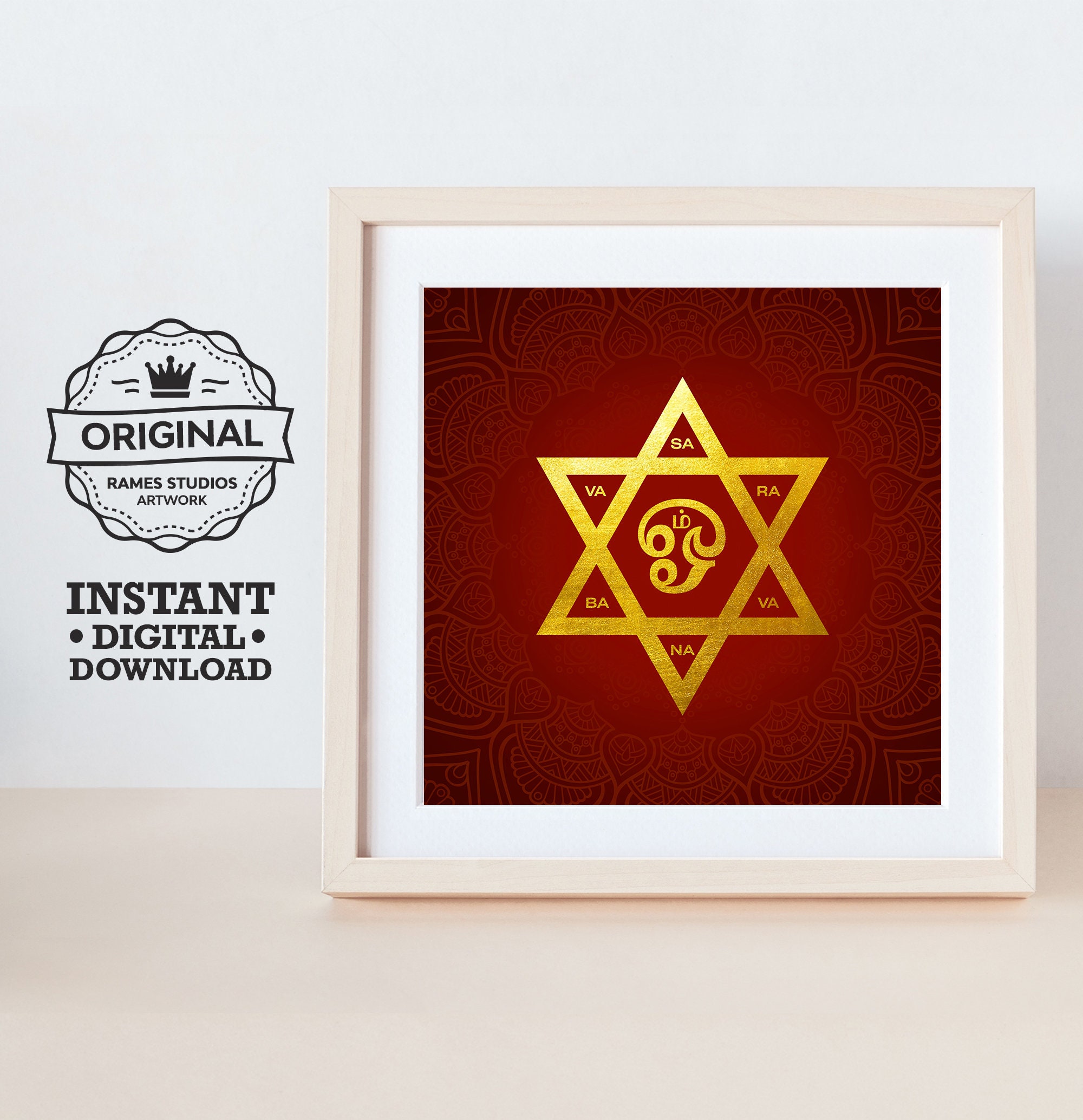 Lord Murugan's Shatkona Symbol Printable Hindu Deities Print, Digital