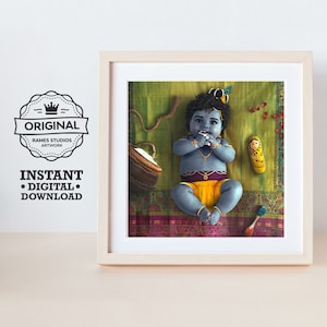 Cute Little Krishna - Printable Hindu Deities Print, Digital Download.