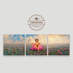 Lord Murugan on Lotus - Panoramic Series, Printable Hindu Deities Print, Digital Download.