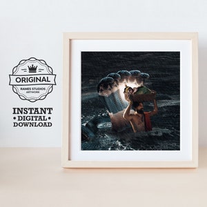 Lord Krishna and The Serpent - Printable Hindu Deities Print, Digital Download.