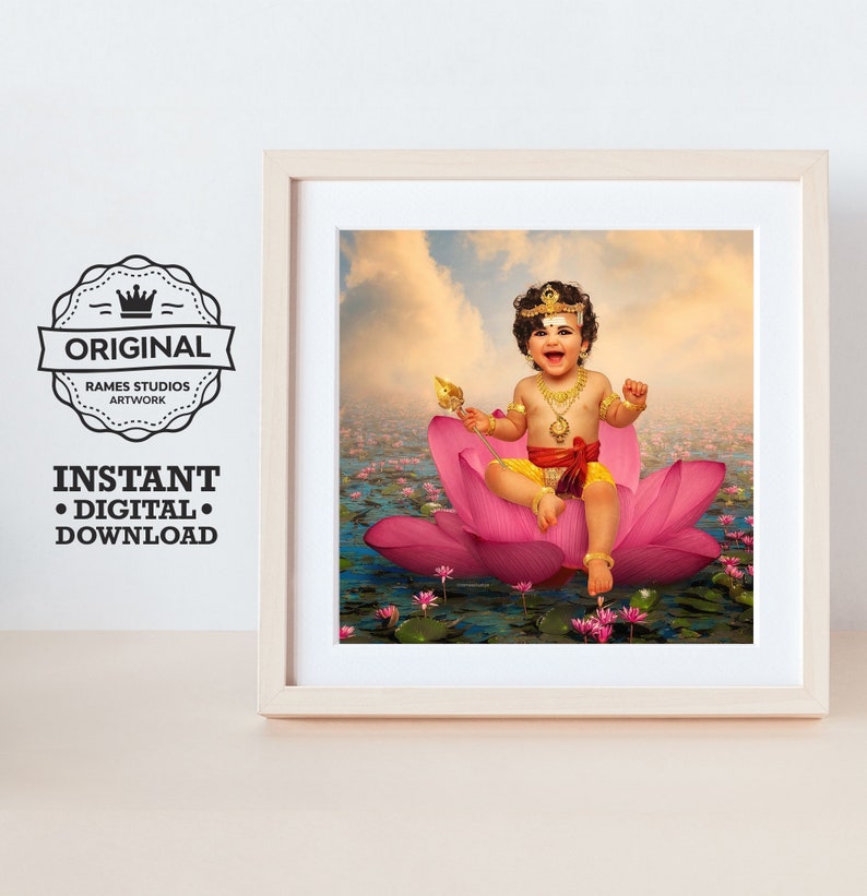 Lord Murugan Sitting on a Beautiful Lotus Flower Printable Hindu