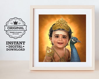 Murugan Portrait - Printable Hindu Deities Print, Digital Download.