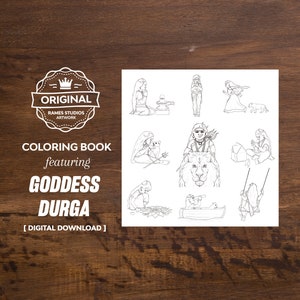 9 Printable Colouring Pages featuring Goddess Durga | Digital Download Colouring Book
