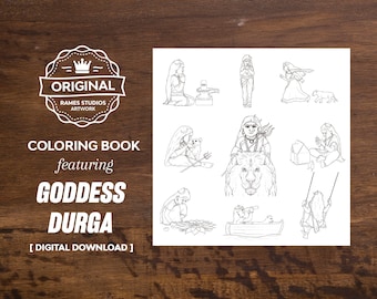 9 Printable Colouring Pages featuring Goddess Durga | Digital Download Colouring Book