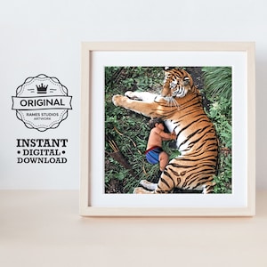 Lord Ayyappa and the Tiger - Printable Hindu Deities Print, Digital Download.
