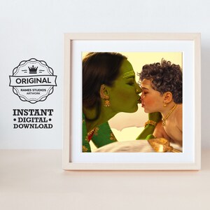 Goddess Parvati bonding time with Lord Murugan - Printable Hindu Deities Print, Digital Download.